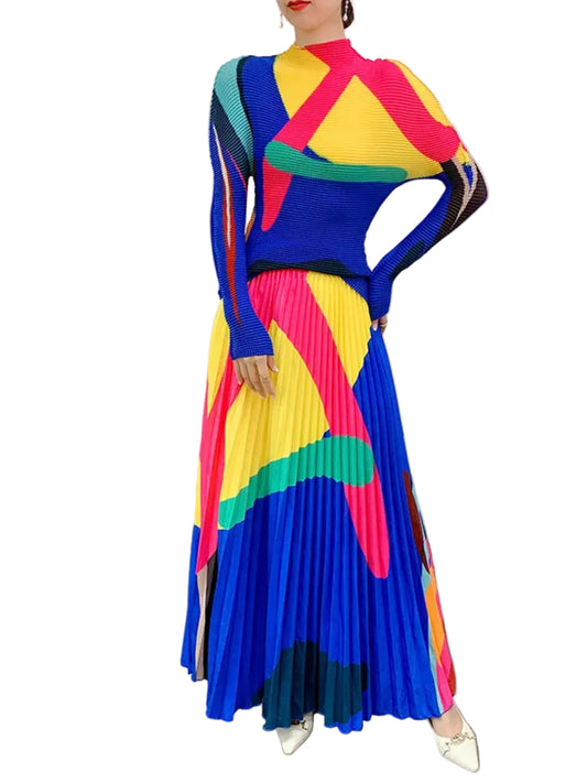 Women Pleated Top & Skirt Set