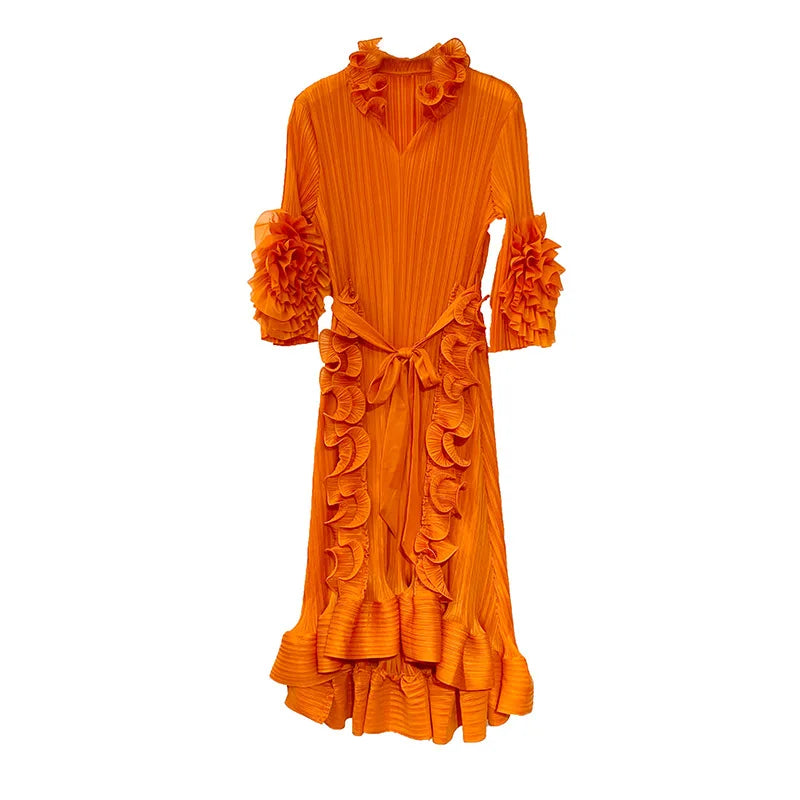 Elegant Pleated Fungus Edge Dress for Women