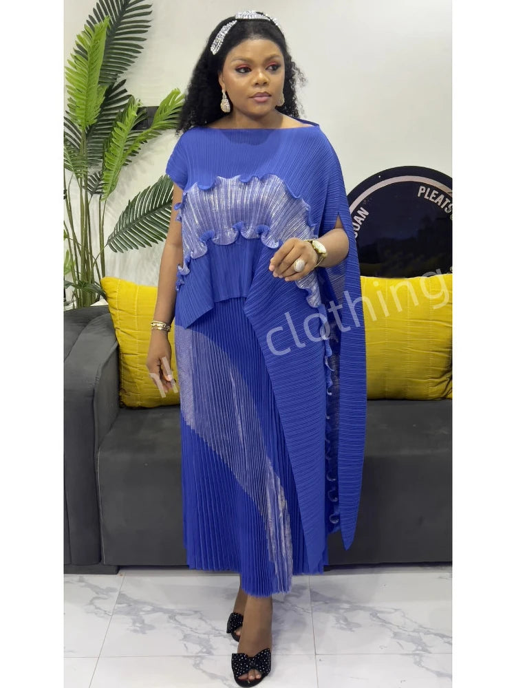 Elegant Pleated Shawl Top & Long Skirt Set