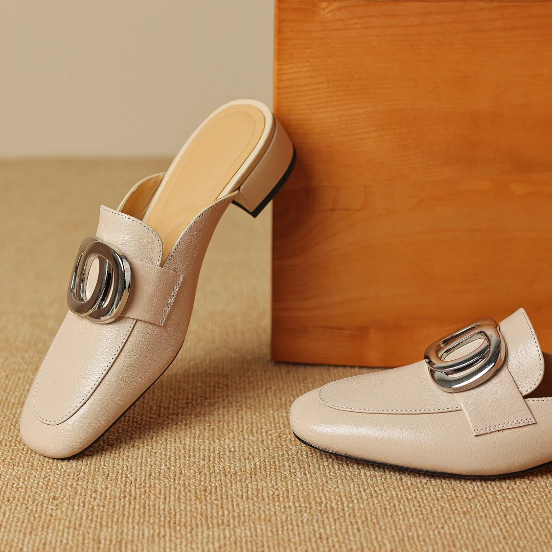 Women’s Plus Size Leather Square Toe Slip-On Mules (34-41)