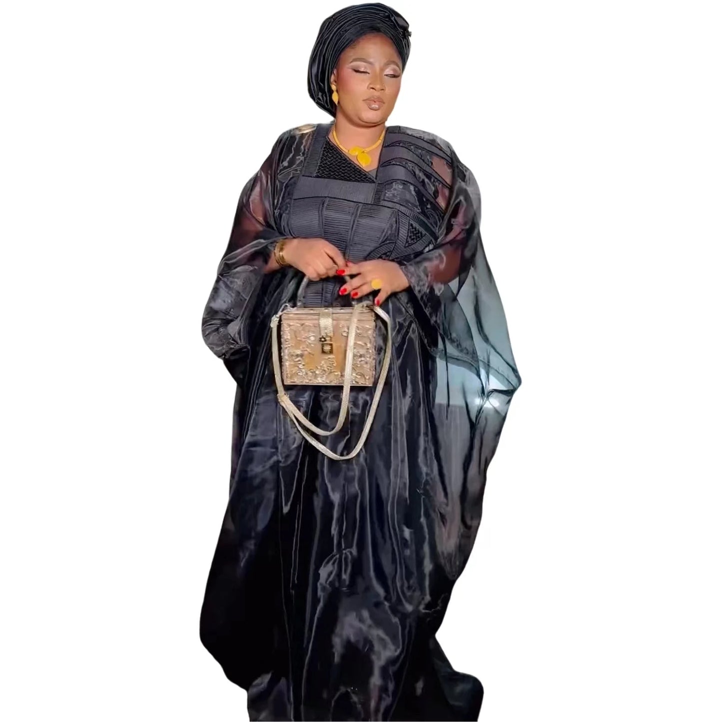 Elegant Black African Abaya Embroidery Dress