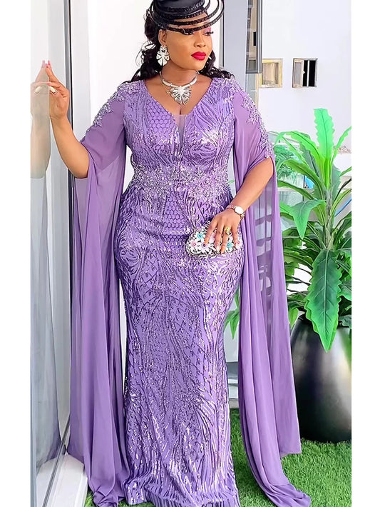 Plus Size African Sequin Party Dress for Women