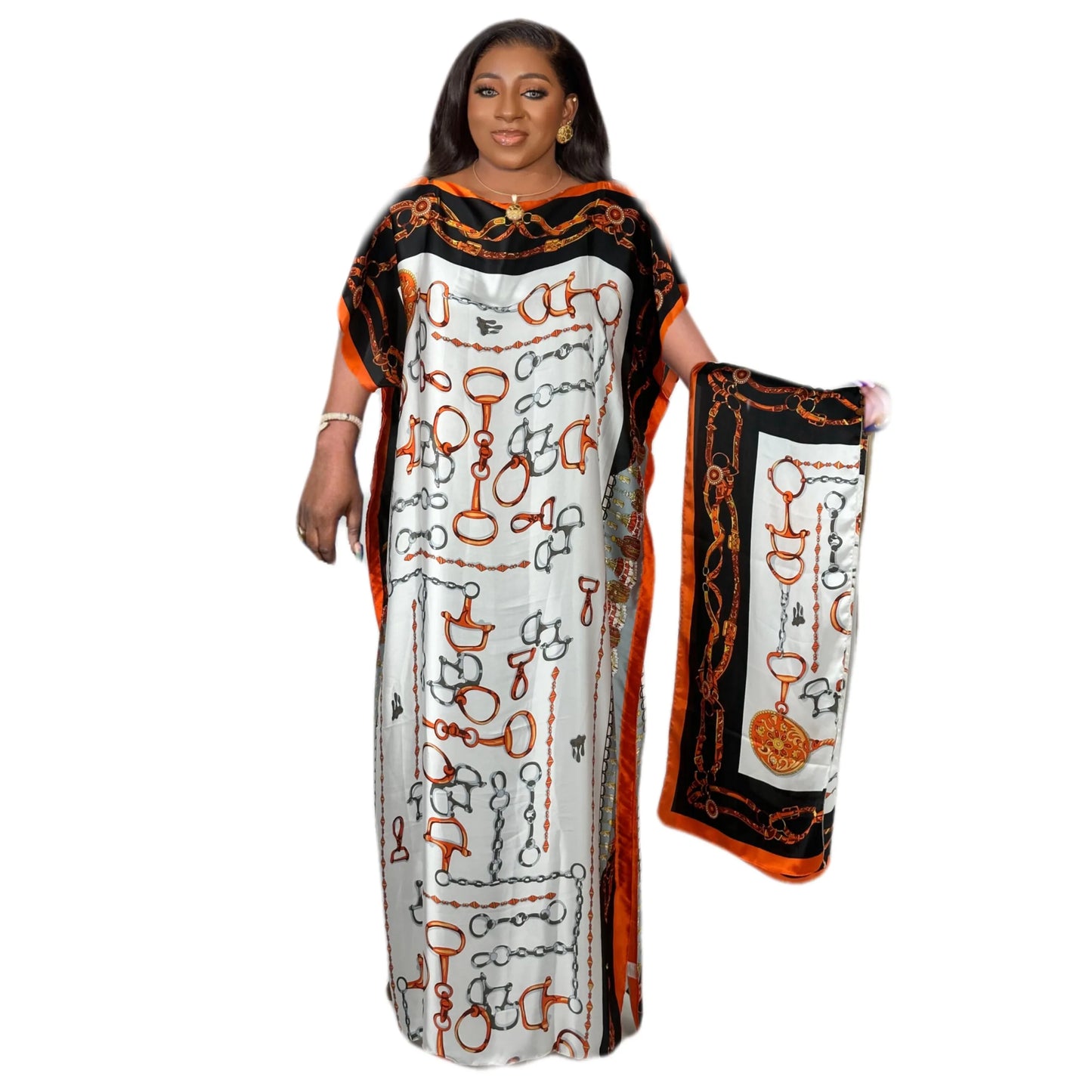 African Women Kaftan Robe with Headscarf