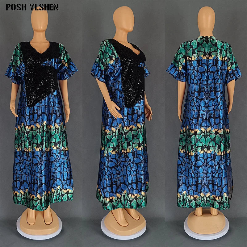 Plus Size African Abaya Dress with Sequins