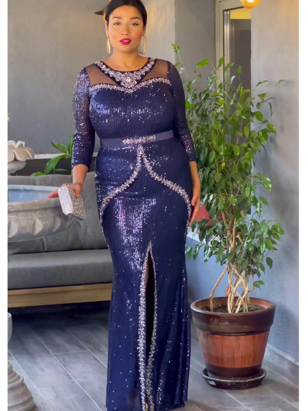 Plus Size Ankara Sequin Bodycon Maxi Gown| Party Dress|Top Super Deals Navy Blue / L Plus Size Ankara Sequin Bodycon Maxi Gown| Party Dress|Top Super Deals Navy Blue / L