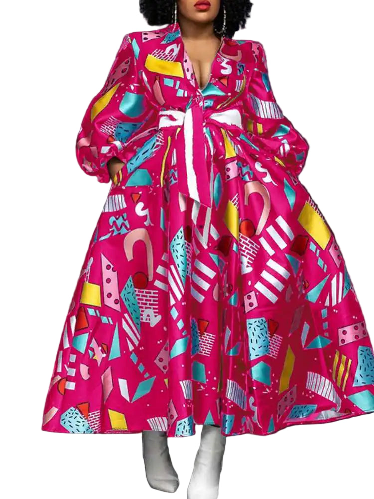 Plus Size Puff Sleeve Floral Satin Maxi Sundress