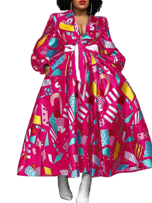 Plus Size Puff Sleeve Floral Satin Maxi Sundress