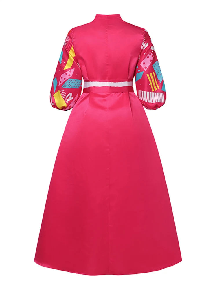 Plus Size Puff Sleeve Floral Satin Maxi Sundress