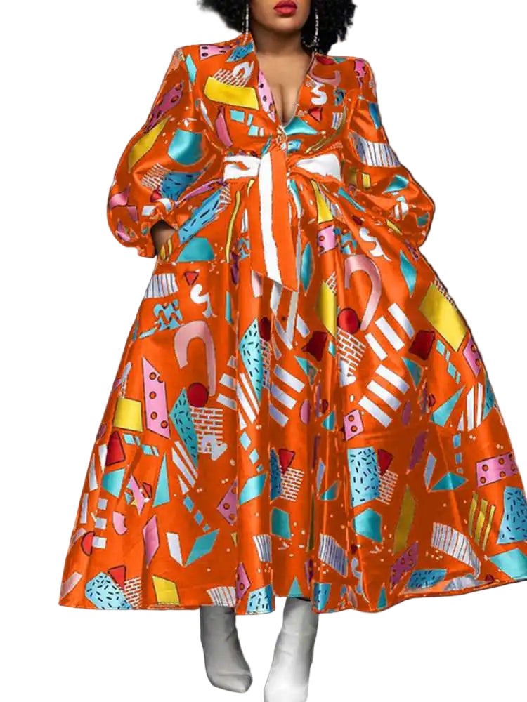 Plus Size Puff Sleeve Floral Satin Maxi Sundress