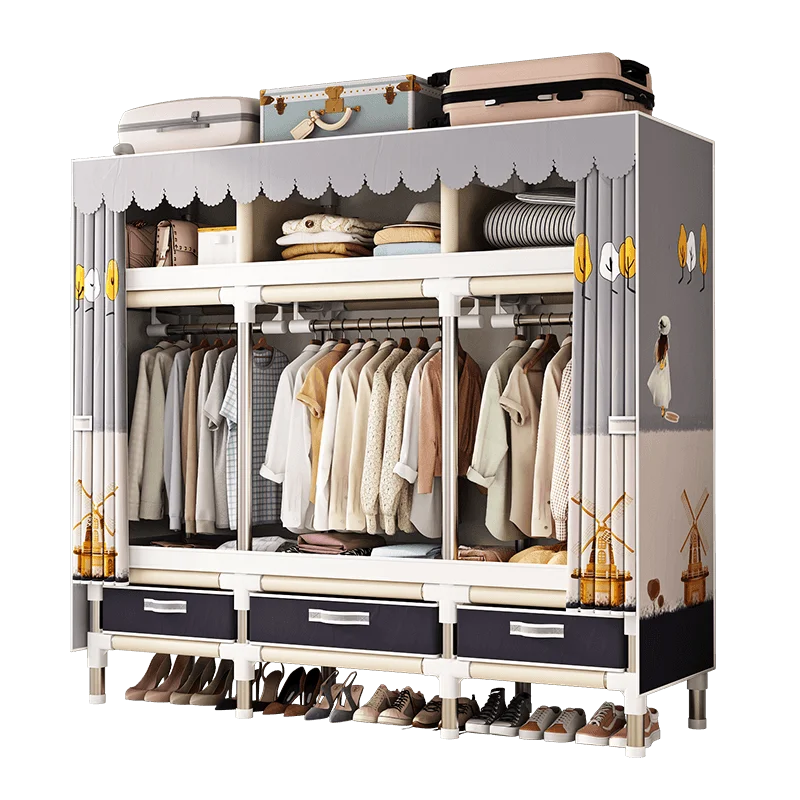 Stainless Steel Wardrobe Closet with Dustproof Cover