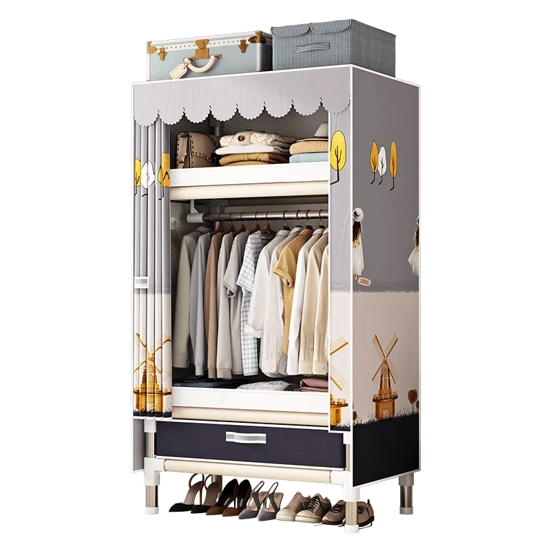 Stainless Steel Wardrobe Closet with Dustproof Cover