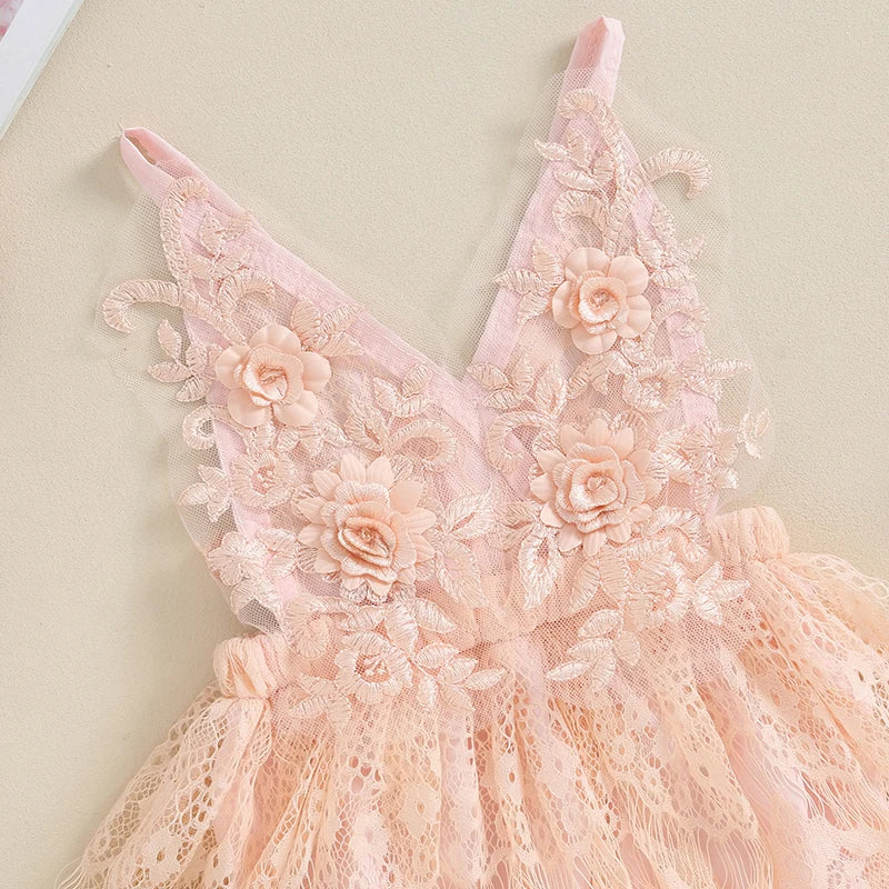 Princess Floral Lace Baby Girls Romper Dress