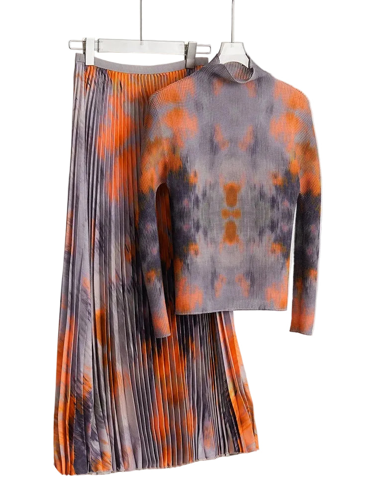 Printed Pleated 2-Piece Skirt Set for Women