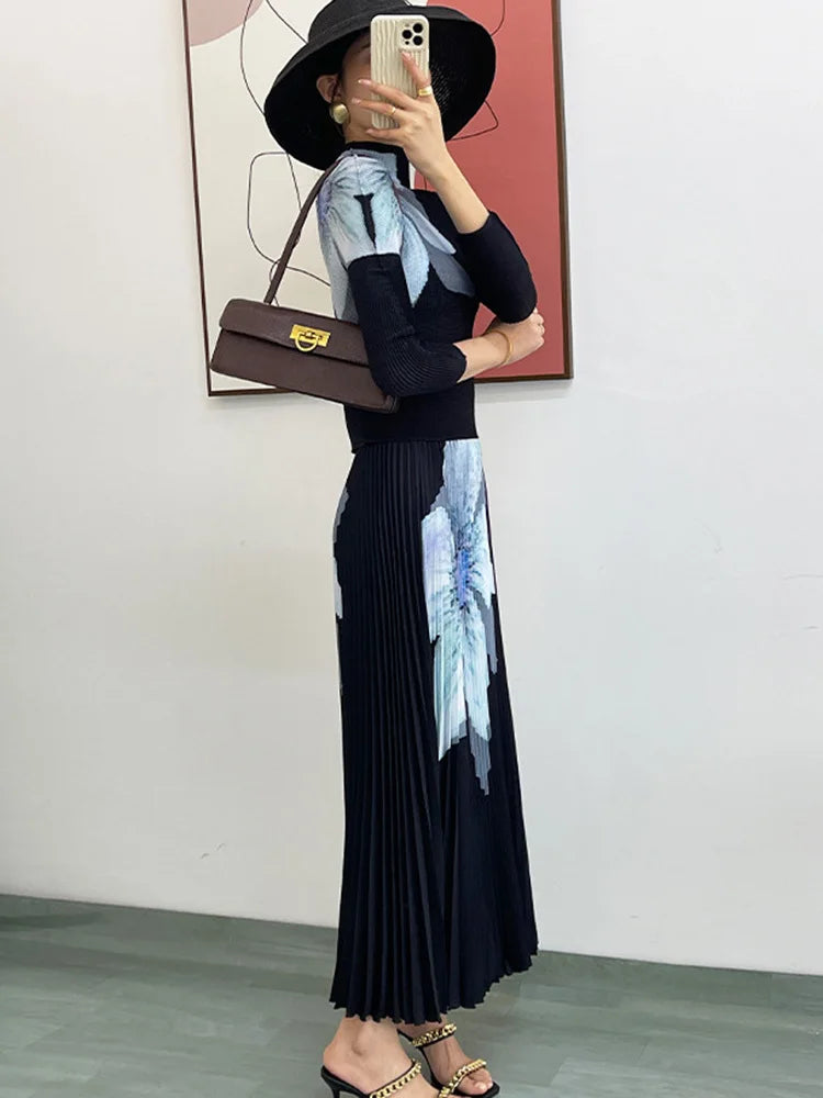 Elegant Printed Pleated 2-Piece Set for Women