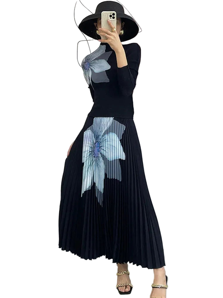 Elegant Printed Pleated 2-Piece Set for Women