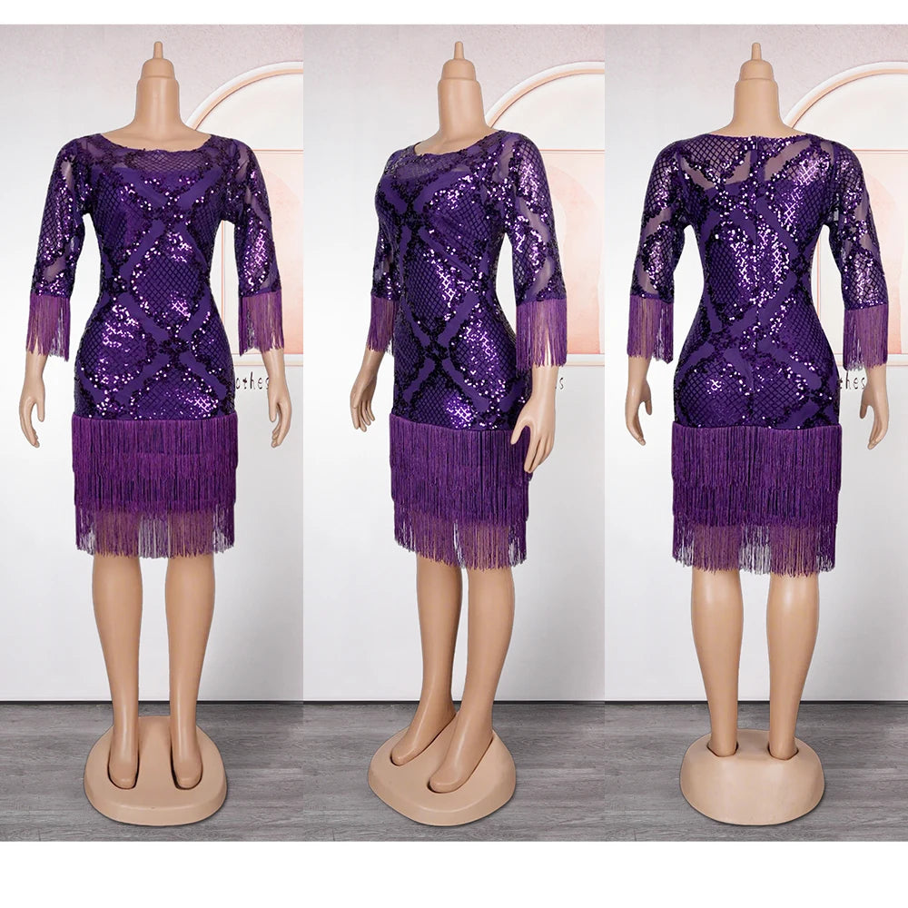 Short Sequin Party Dress with Tassel