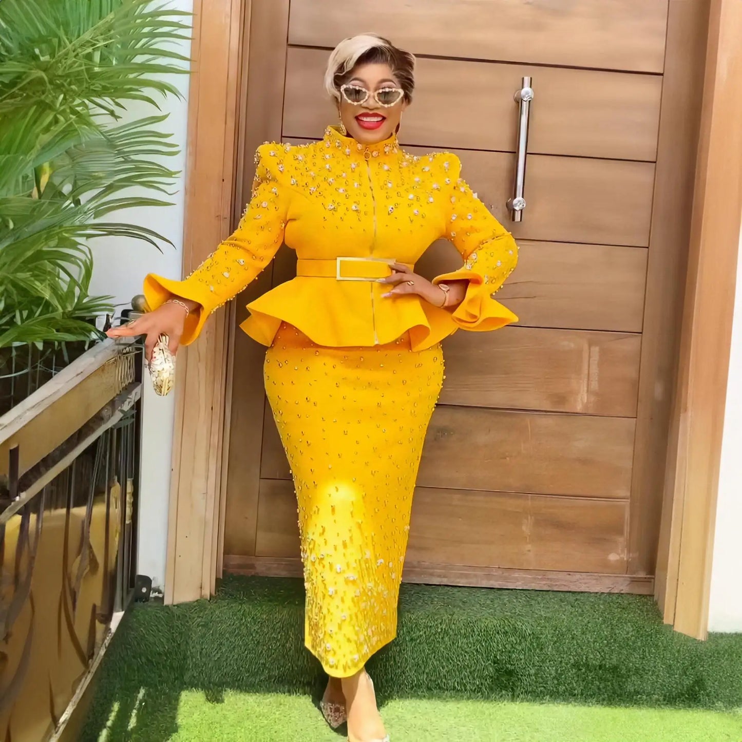 Luxury Rhinestone Mesh Dress Suit for Women