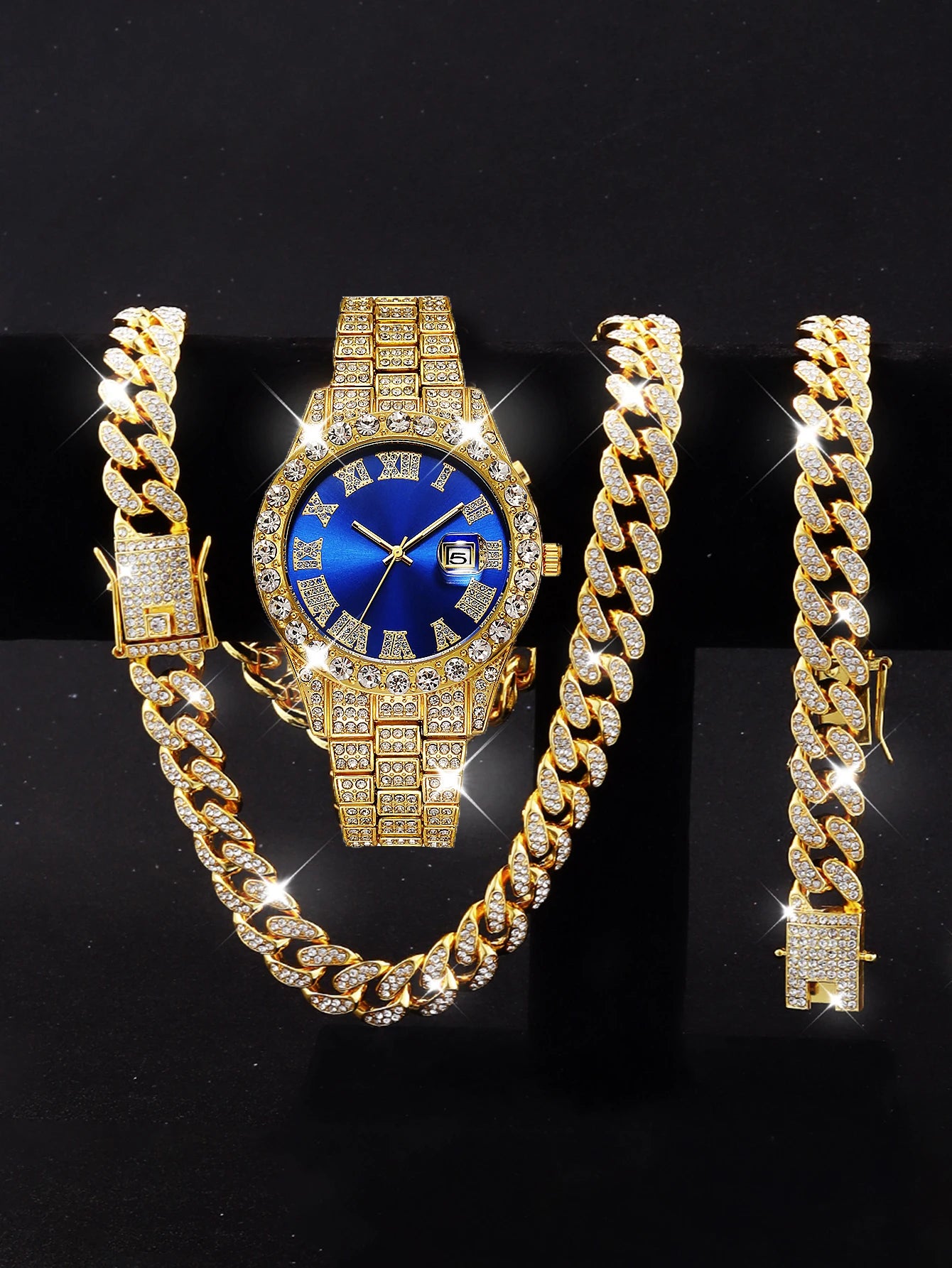 Men's Diamond Rhinestone Watch Set