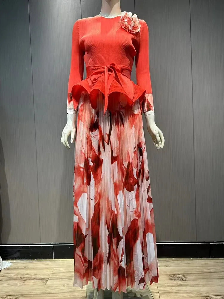 Ruffled Pleated A-line Skirt with Top