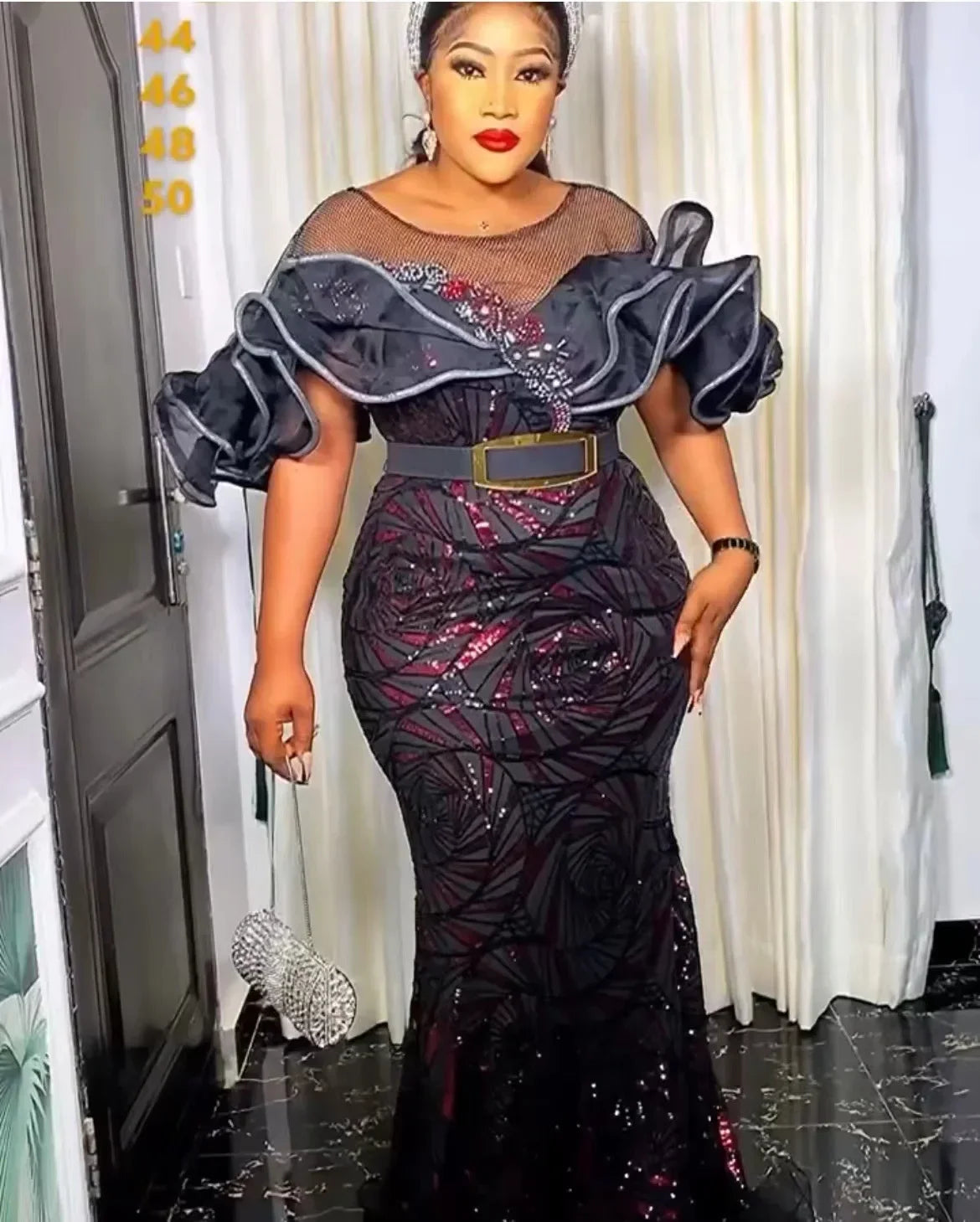 Elegant Sequin African Maxi Dress