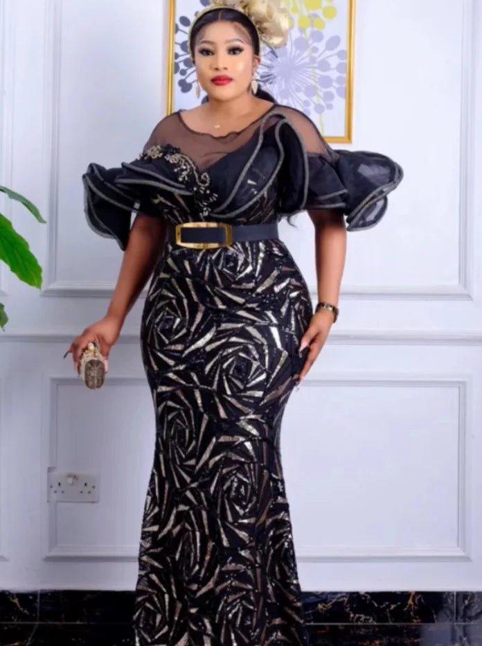 Elegant African Women Sequin Maxi Dress