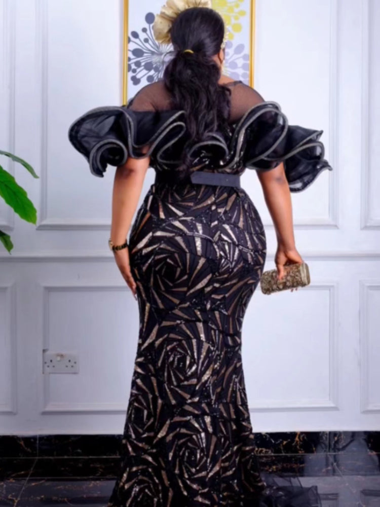 Elegant African Women Sequin Maxi Dress