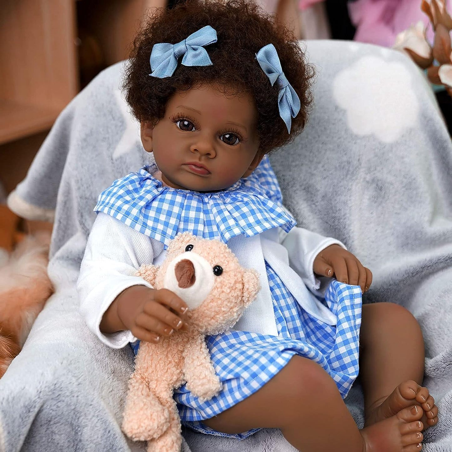 Black Girl Reborn Doll 24 Inch With Curly Hair 24 inches - Shania