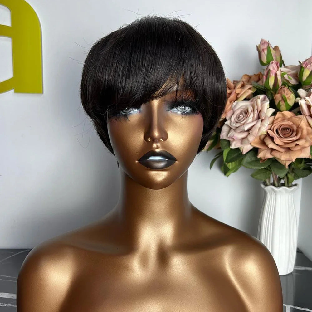 Short Pixie Human Hair Wig with Bangs