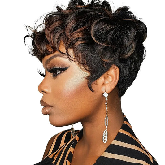 Short Elf Wig with Bangs for Black Women