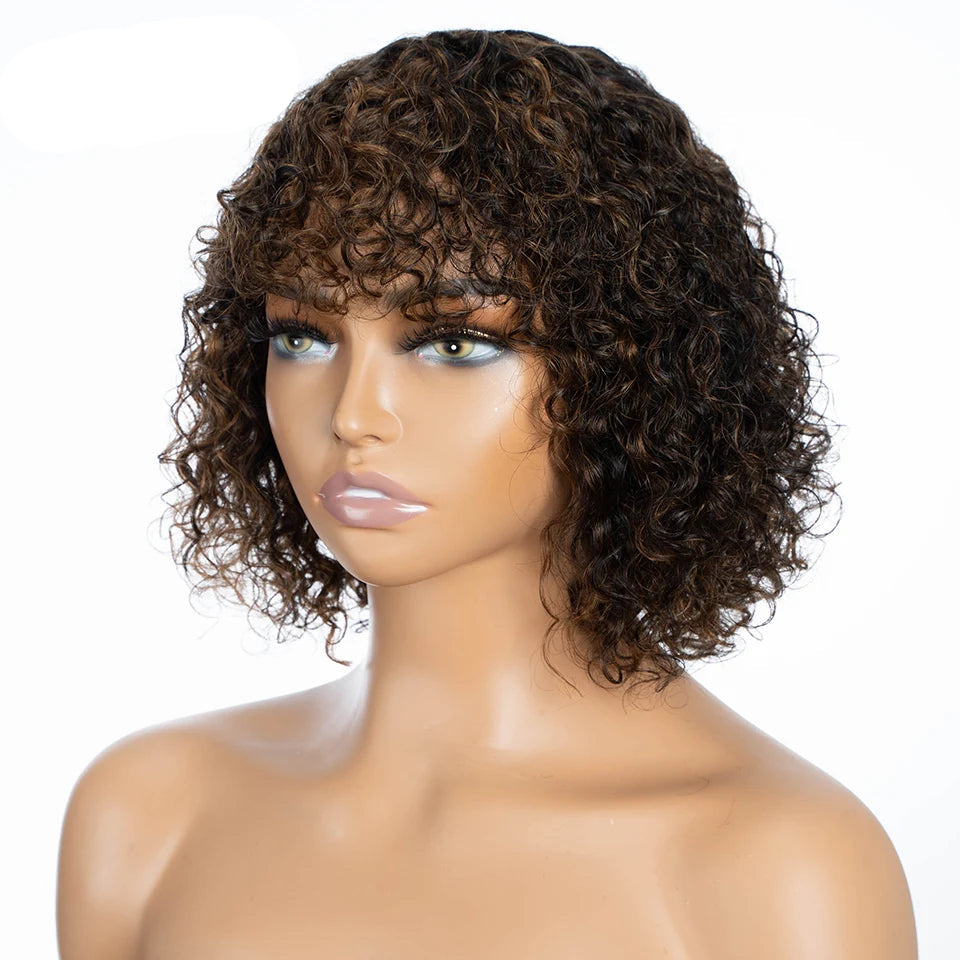 Short Jerry Curly Human Hair Wig with Bangs