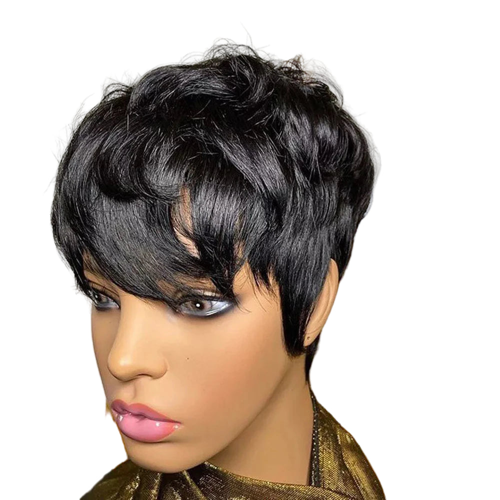 Short Pixie Human Hair Wig with Bangs