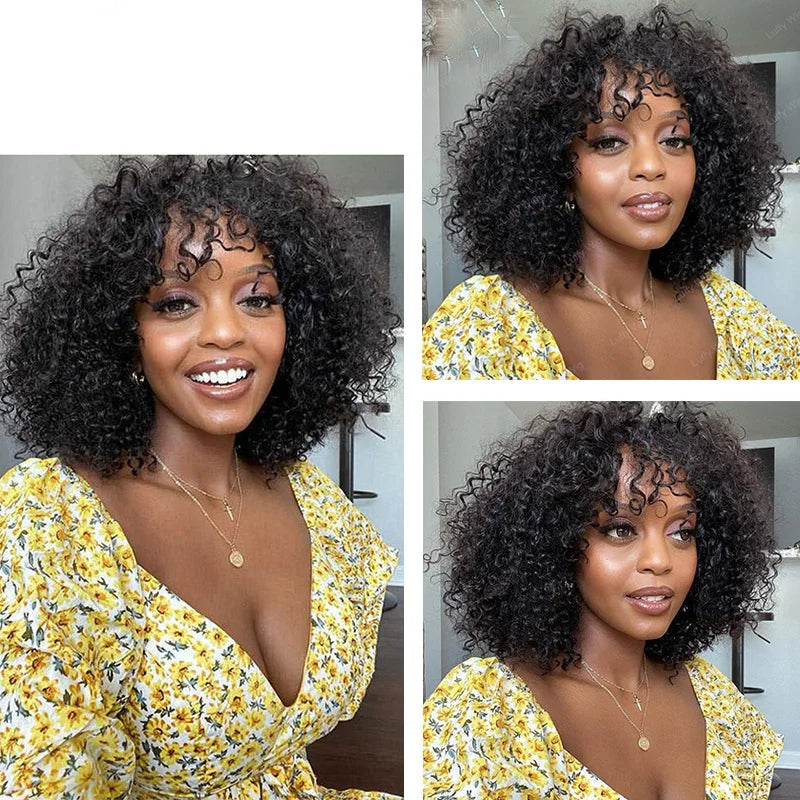 Short Jerry Curly Human Hair Wig with Bangs