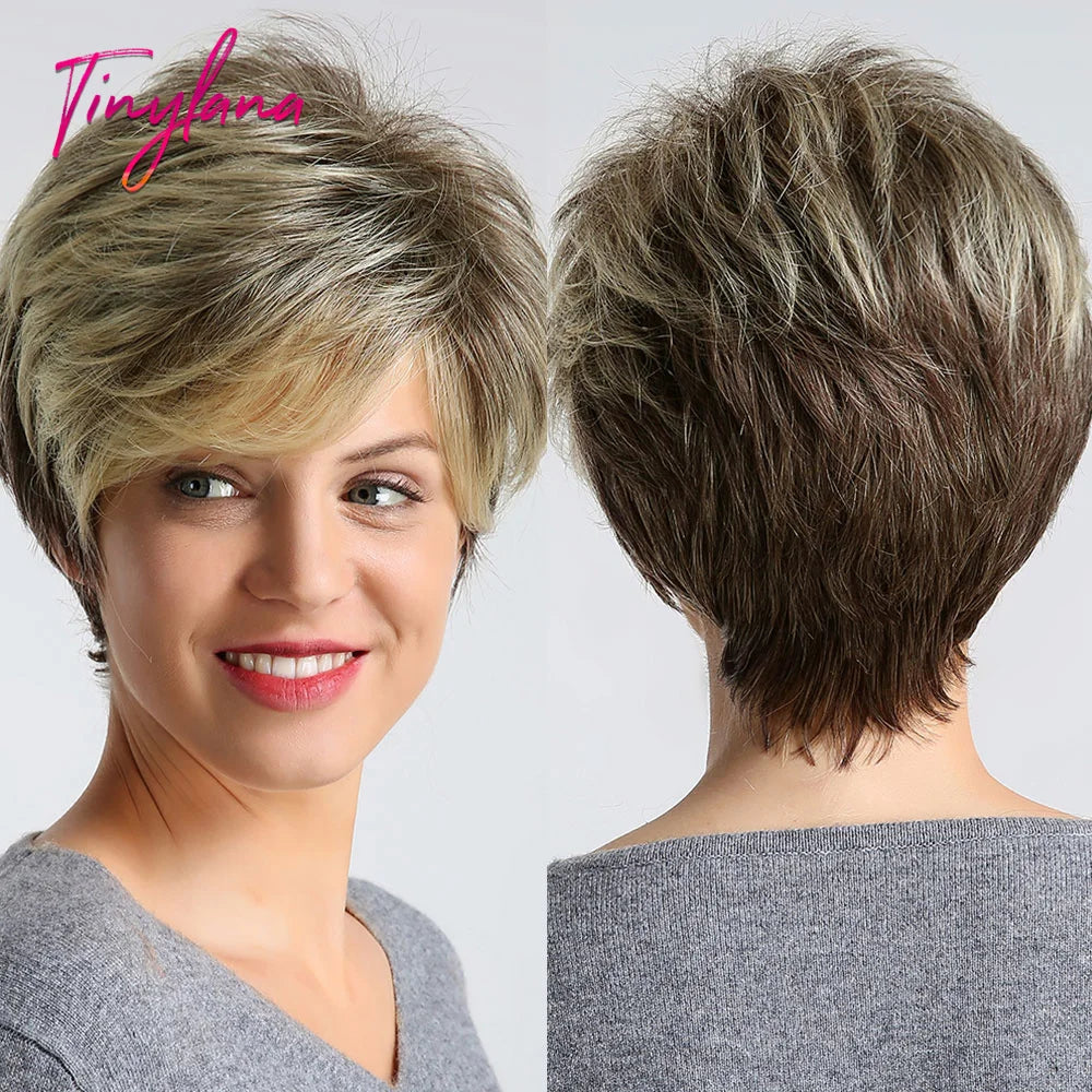 Dark Brown Layered Pixie Wig with fluffy Bangs