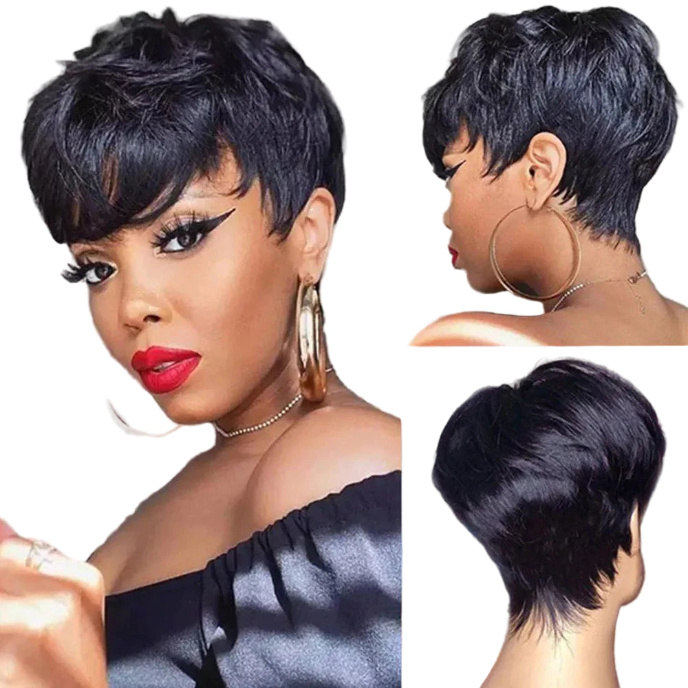 Short Pixie Human Hair Wig with Bangs