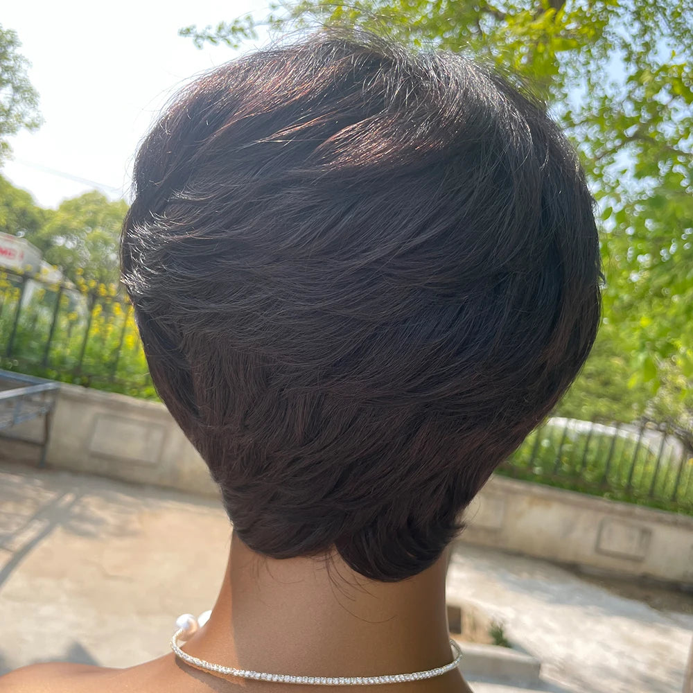 Short Pixie Human Hair Wig with Bangs