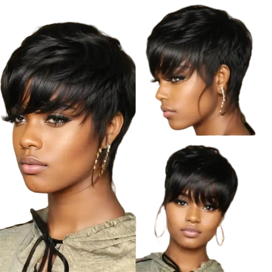 Short Pixie Cut Human Hair Wig for Black Women