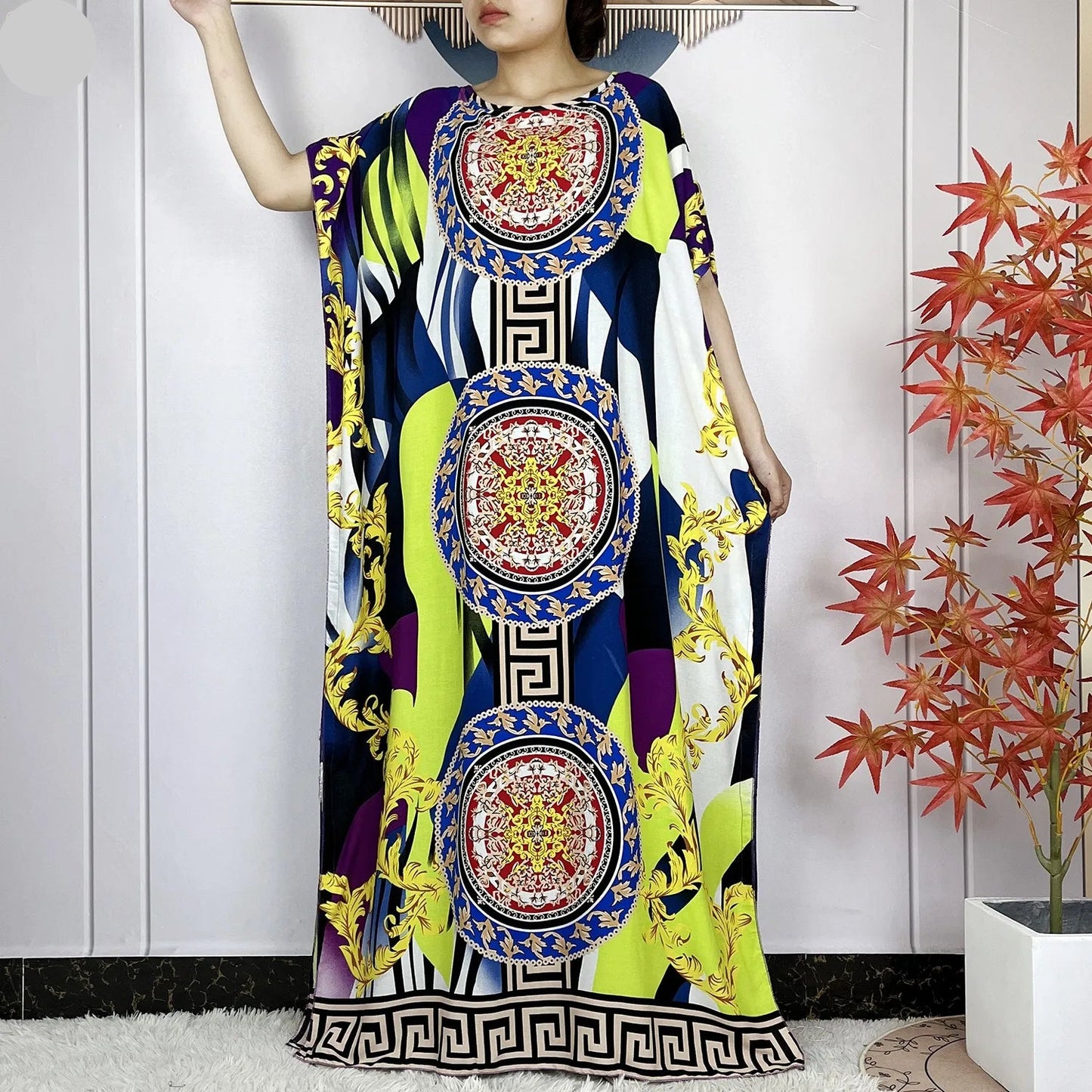 Elegant Loose fit Printed Caftan Dress with scarf
