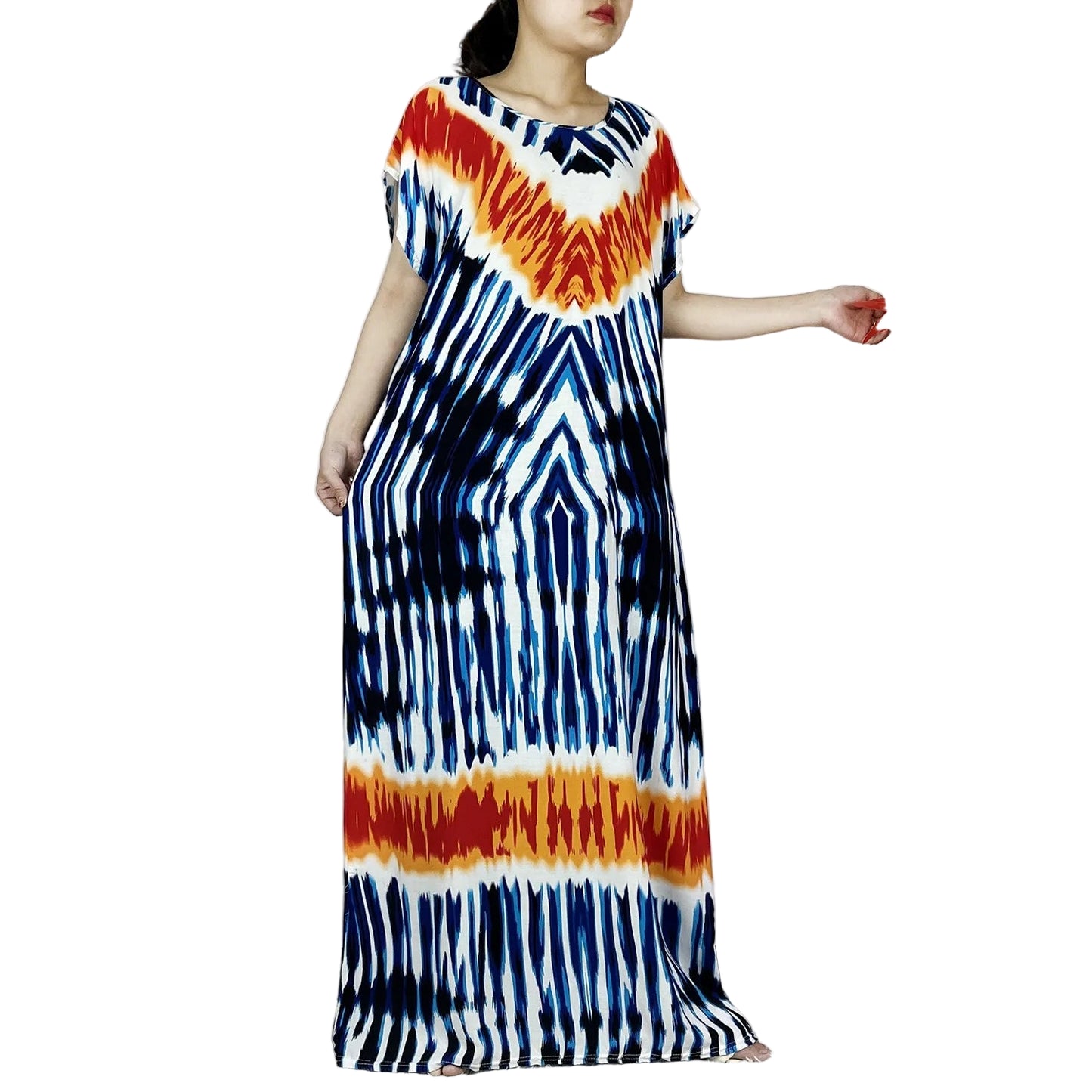 African Tie-Dye Dashiki Abaya Dress with Scarf