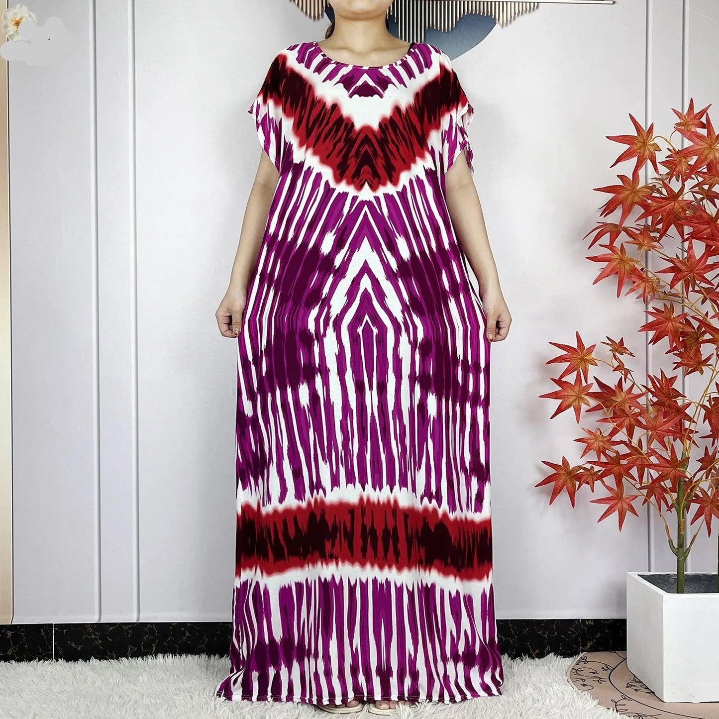 African Tie-Dye Dashiki Abaya Dress with Scarf