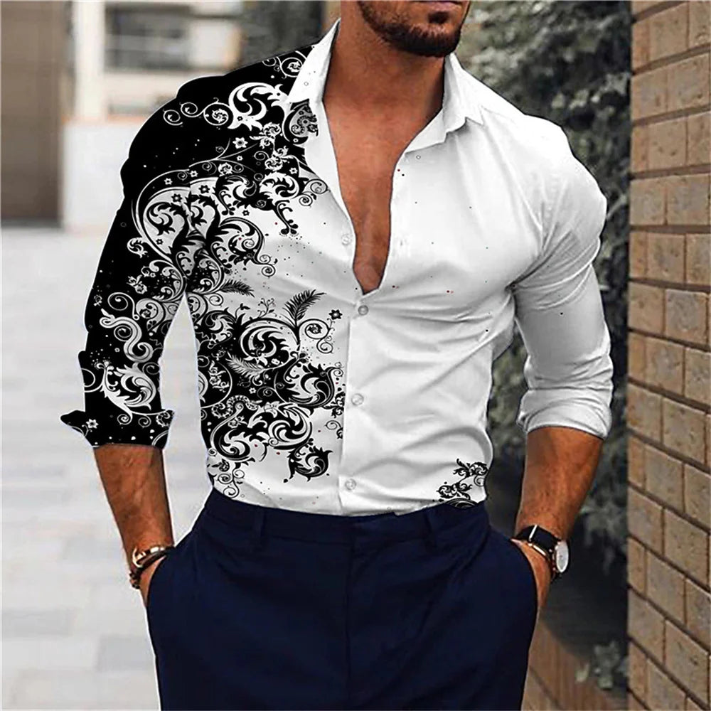 Men’s Elegant Pink Hawaiian Long Sleeve Shirt