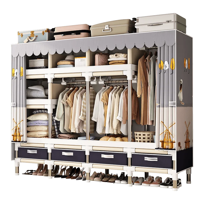 Stainless Steel Wardrobe Closet with Dustproof Cover