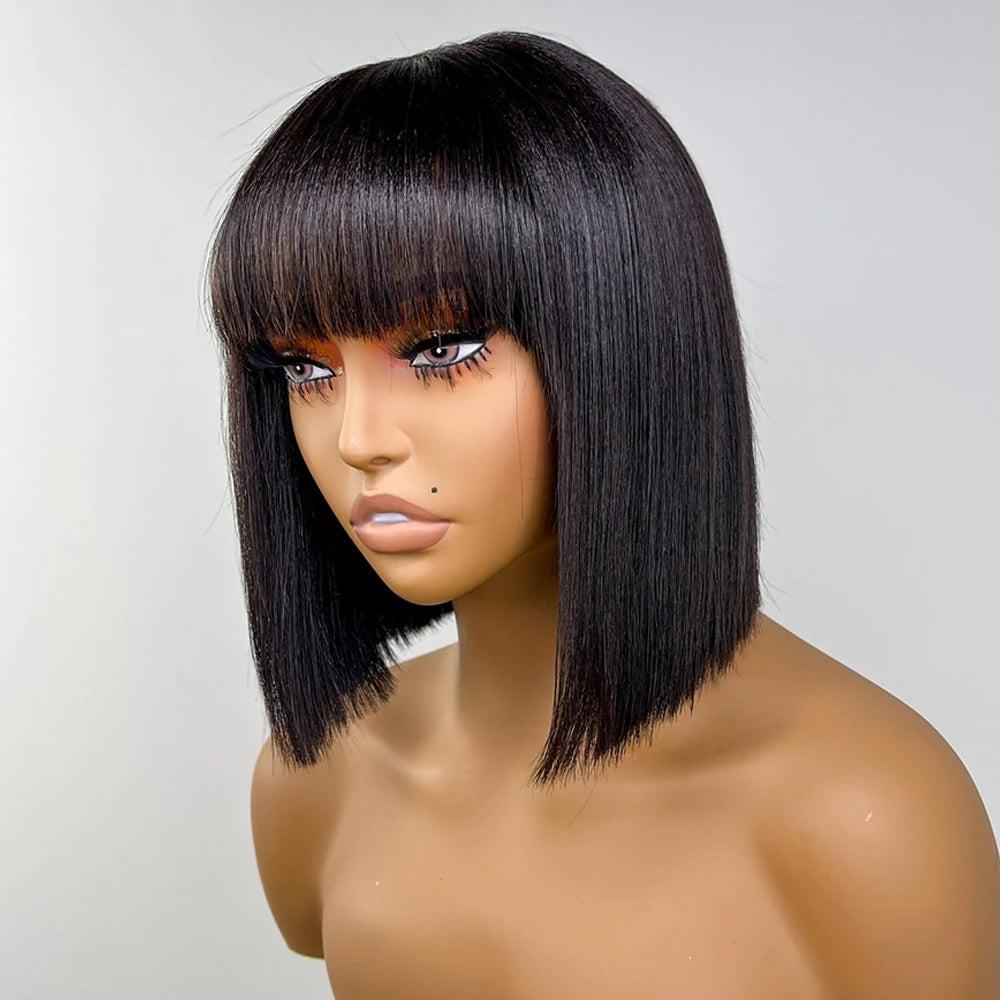 Short Straight Bob Wig with Bangs-Human Hair