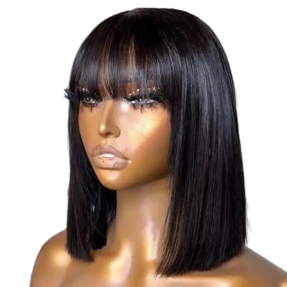 Short Straight Bob Wig with Bangs-Human Hair