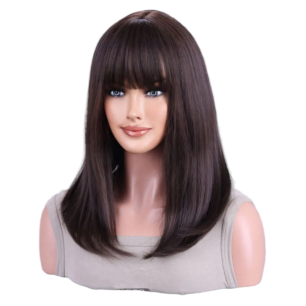 Black Brown Synthetic Wig with Bangs