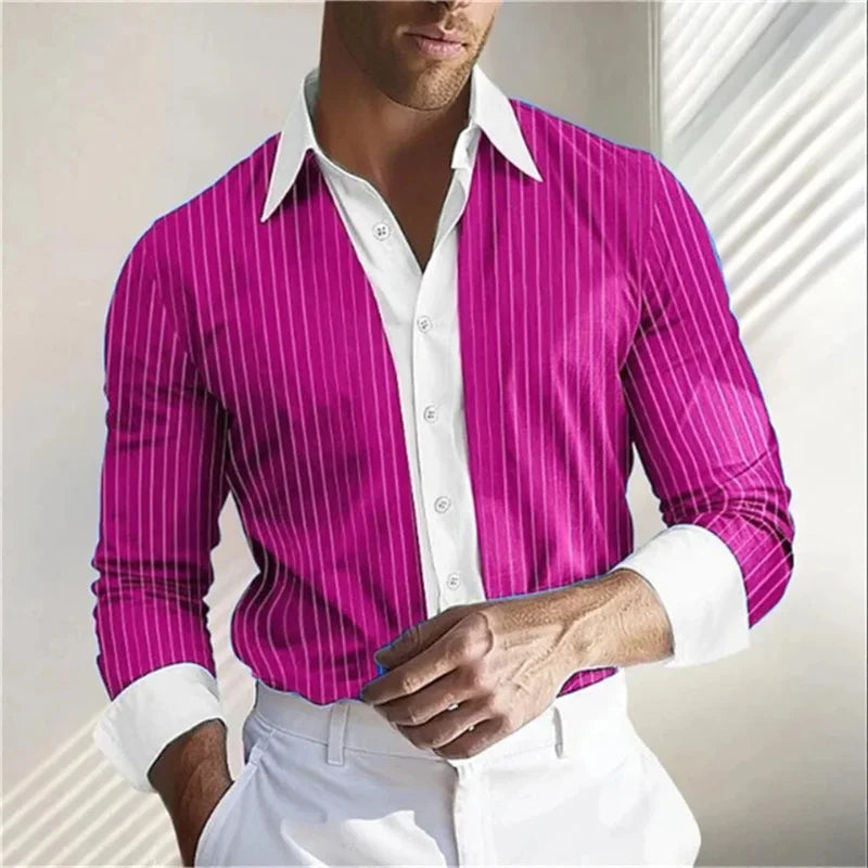 Men’s Striped 3D Printed Long Sleeve Shirt