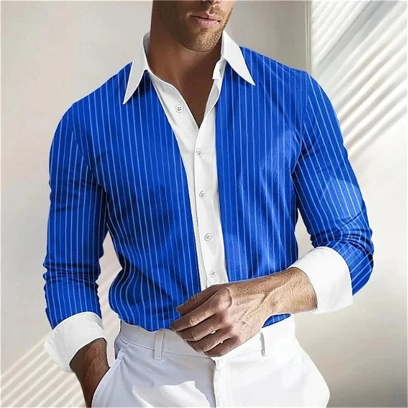 Men’s Striped 3D Printed Long Sleeve Shirt