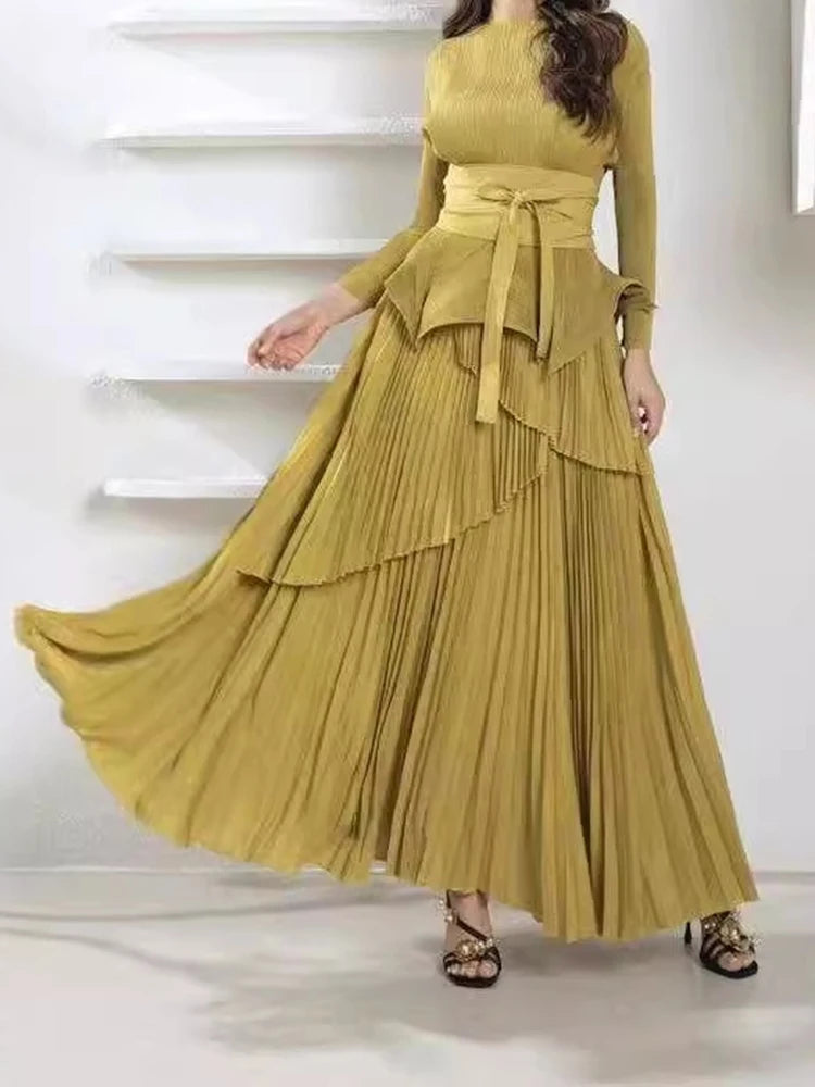 Elegant Pleated Maxi Two-Piece for Women