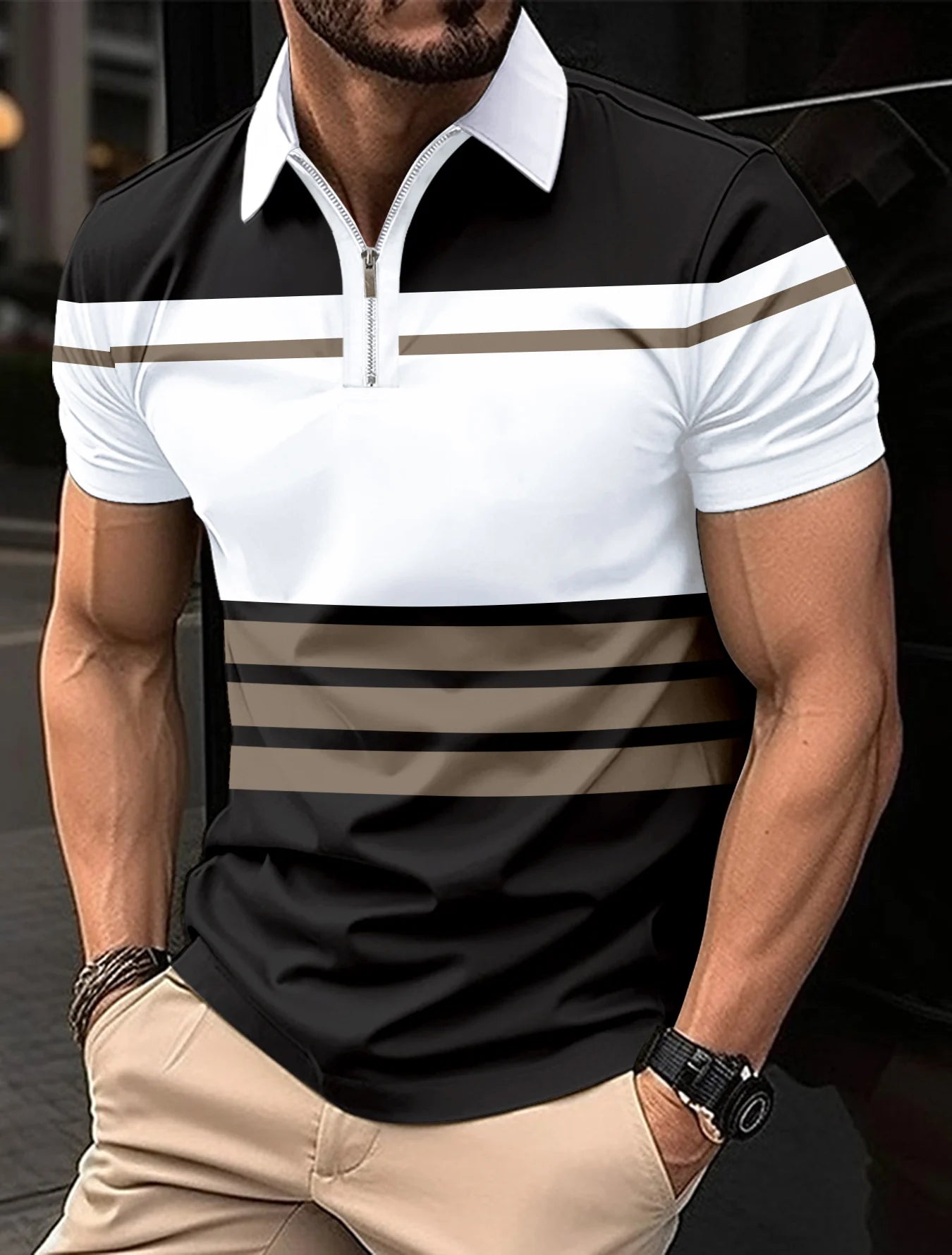 Men’s Striped Short Sleeve Polo Shirt