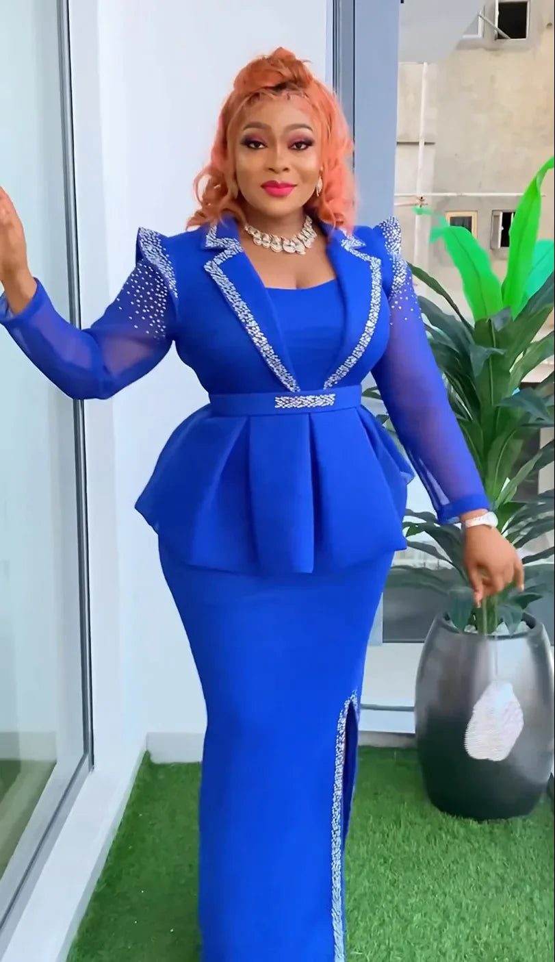 African Plus Size Long Evening Dress for Wedding Party