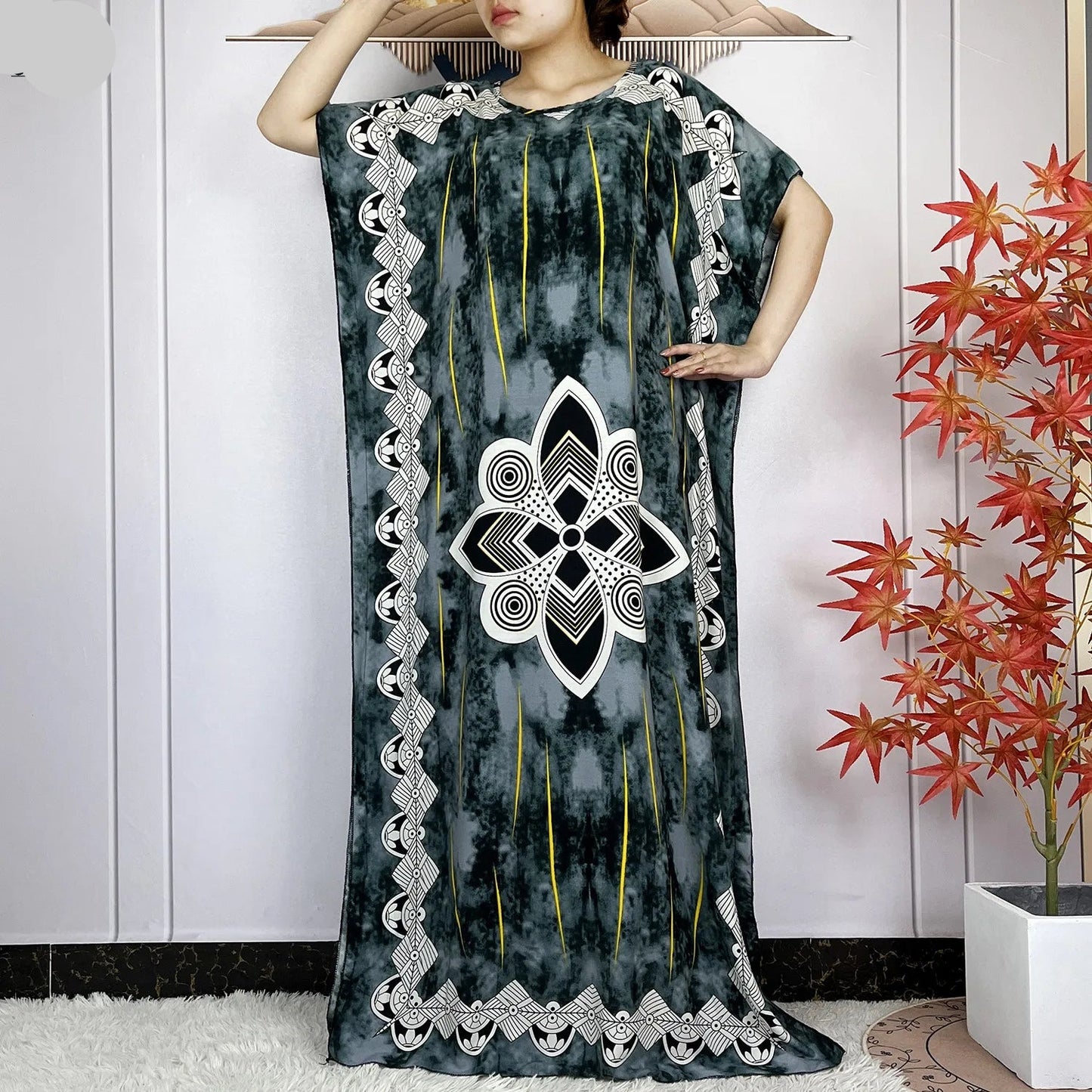 Elegant Loose fit Printed Caftan Dress with scarf